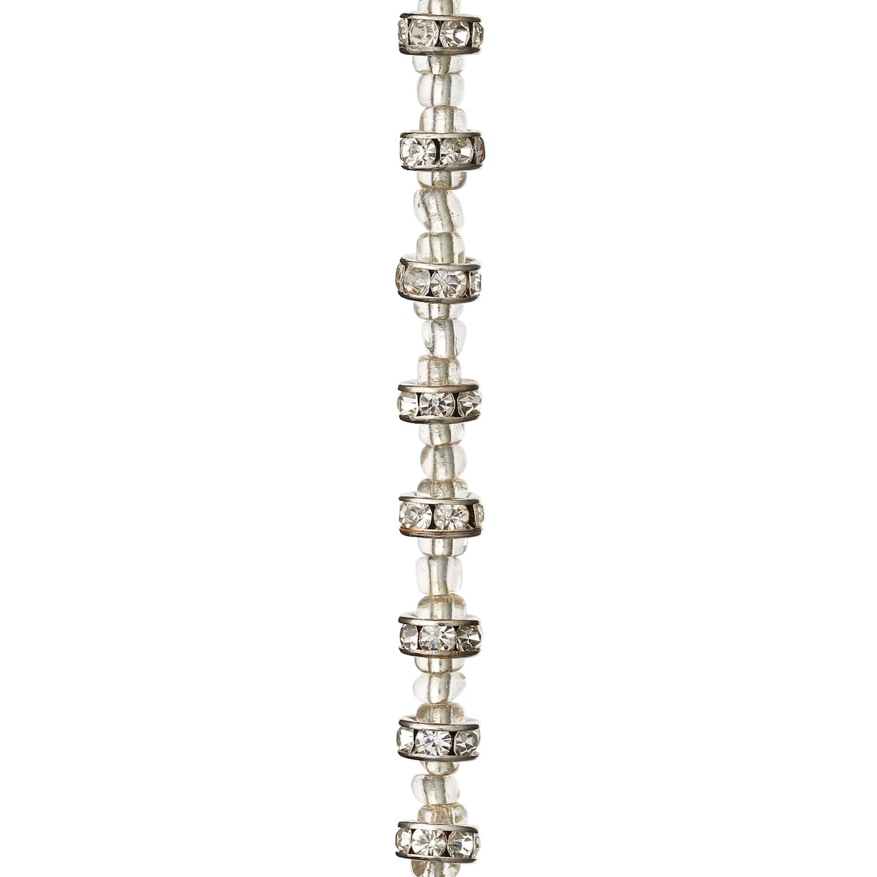 12 Pack: Silver Rhinestone Studded Rondel Beads, 7mm by Bead Landing™